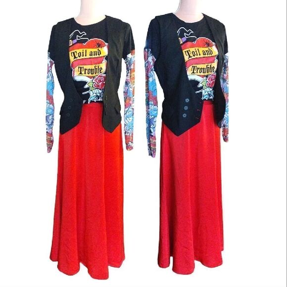 Y2K 00s Black Red Toil And Trouble Tattoo Mesh Long Sleeve Tshirt Large - Picture 9 of 16